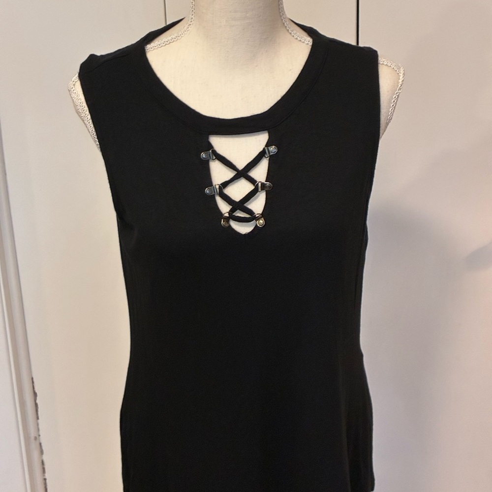 Rock & Republic Black Sleeveless Top with Crisscross Detail